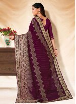 Entrancing Embroidered Wine Georgette Saree
