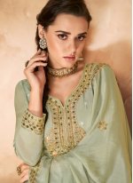 Entrancing Faux Georgette Sea Green Embroidered Designer Pakistani Suit