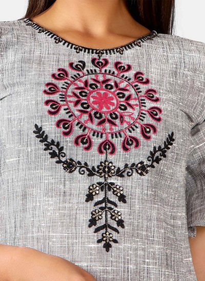 Entrancing Khadi Embroidered Party Wear Kurti