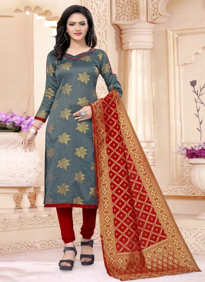 Epitome Banarasi Silk Weaving Grey Churidar Salwar Suit