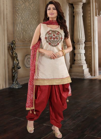Epitome Chanderi Maroon Embroidered Designer Patiala Suit