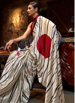 Especial Abstract Print Faux Crepe Off White Trendy Saree