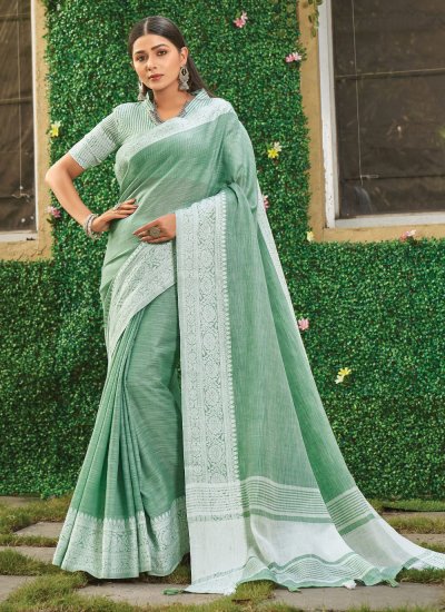 Especial Green Weaving Linen Classic Saree