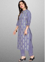 Especial Printed Lavender Blended Cotton Pant Style Suit
