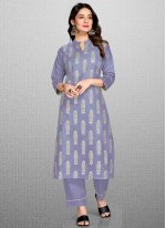Especial Printed Lavender Blended Cotton Pant Style Suit