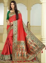 Especial Weaving Red Banarasi Silk Classic Designer Saree