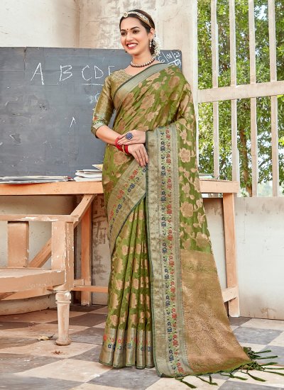 Ethnic Embroidered Green Traditional Designer Saree