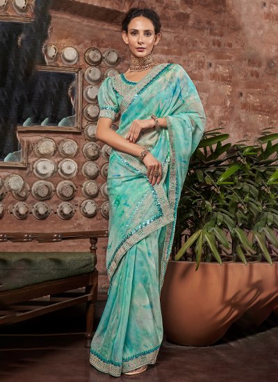 Ethnic Embroidered Organza Traditional Saree
