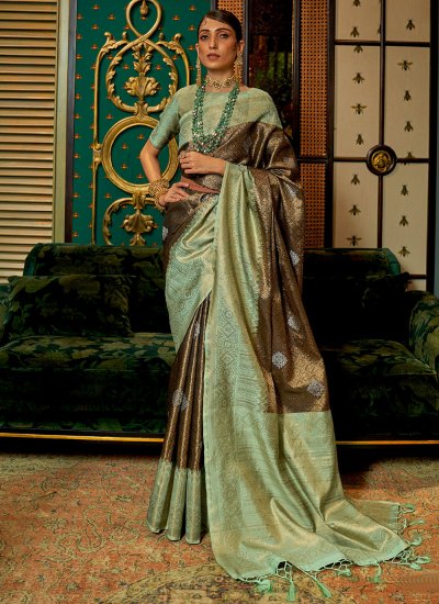 Ethnic Handloom silk Green Contemporary Saree