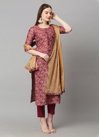 Ethnic Maroon Rayon Pant Style Suit