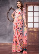 Ethnic Pink Digital Print Trendy Saree