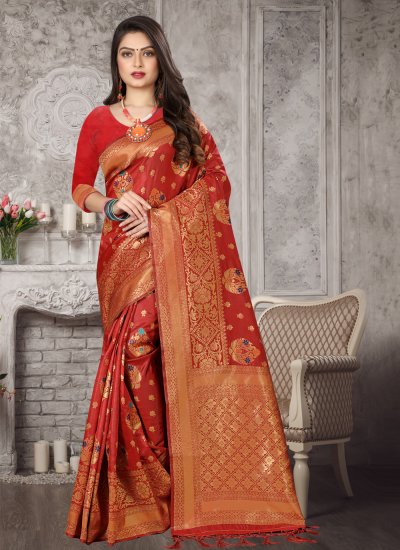Ethnic Red Ceremonial Traditional Saree