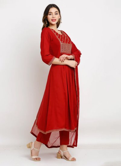 Ethnic Red Rayon Readymade Salwar Suit