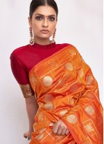 Ethnic Silk Orange Weaving Designer Saree