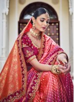 Ethnic Silk Resham Orange and Pink Traditional Designer Saree