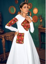 Exceeding Georgette Embroidered White Floor Length Gown