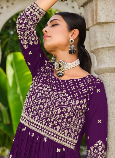 Exceeding Purple Sequins Georgette Salwar Kameez