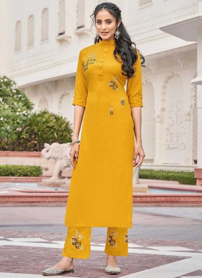 Exceeding Rayon Mustard Embroidered Party Wear Kurti