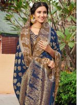 Excellent Blue Weaving Banarasi Silk Designer Traditional Saree