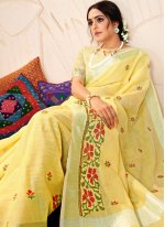 Excellent Linen Embroidered Classic Saree