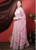 Excellent Thread Work Pink Floor Length Salwar Suit 