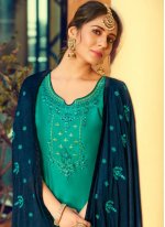 Exceptional Cotton Silk Sea Green Print Patiala Suit