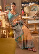 Exceptional Handloom silk Weaving Peach Contemporary Saree