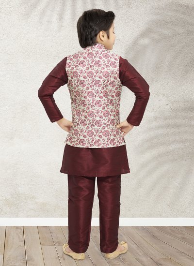 Exciting Banarasi Silk Green and Maroon Printed Kurta Payjama With Jacket