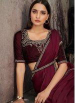 Exciting Maroon Georgette Satin Contemporary Style Saree