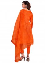 Exciting Organza Orange Embroidered Trendy Salwar Kameez