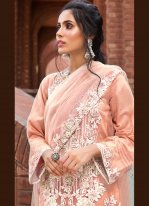 Exciting Peach Embroidered Net Designer Pakistani Salwar Suit