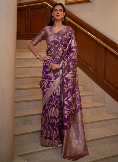Exciting Weaving Organza Purple Contemporary Saree