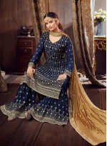 Exotic Blue Embroidered Pure Georgette Bollywood Salwar Kameez