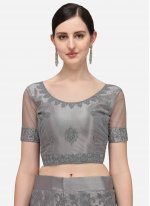 Exotic Embroidered Net Grey A Line Lehenga Choli