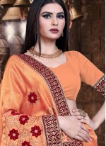 Exotic Orange Embroidered Silk Bollywood Saree