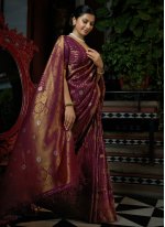 Exotic Weaving Kanjivaram Silk Gold and Purple Trendy Saree