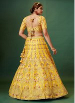 Exotic Yellow Aari Silk Designer Lehenga Choli