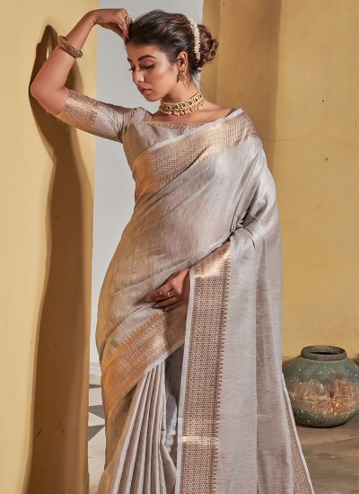 Exquisite Banarasi Silk Grey Traditional Designer Saree