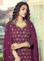 Exquisite Embroidered Faux Georgette Purple Designer Pakistani Suit