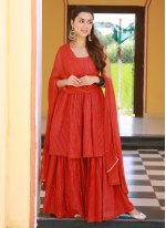 Exquisite Fancy Red Cotton Readymade Designer Salwar Suit