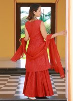 Exquisite Fancy Red Cotton Readymade Designer Salwar Suit