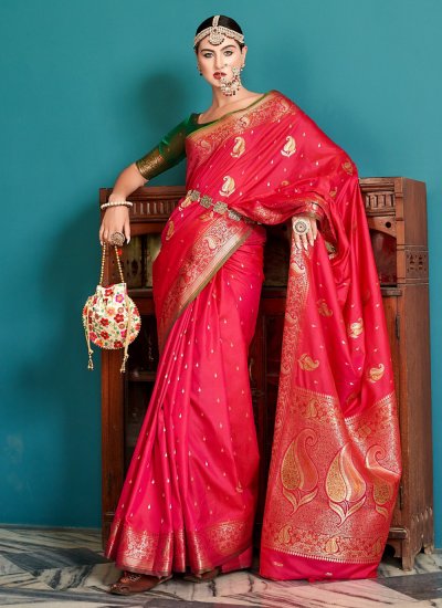 Exquisite Fuchsia Weaving Silk Contemporary Style Saree