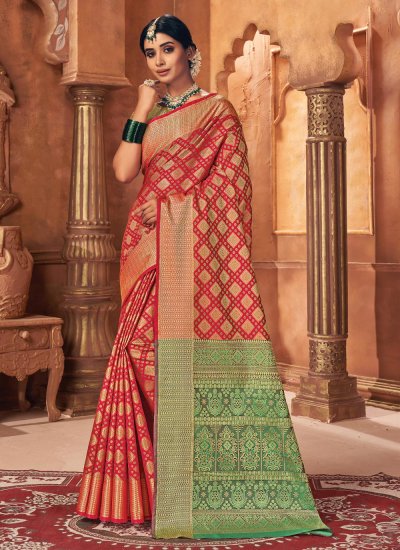 Exquisite Weaving Red Patola Silk  Trendy Saree