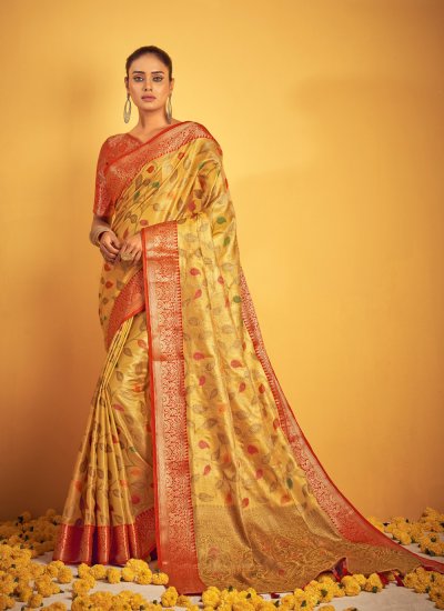 Extraordinary Banarasi Silk Yellow Weaving Designer Traditional Saree