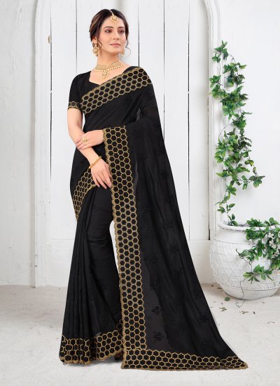 Extraordinary Black Mehndi Silk Saree