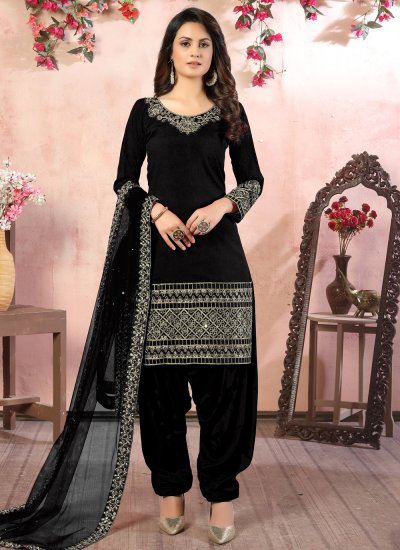Extraordinary Black Resham Designer Patiala Suit