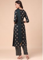 Extraordinary Foil Print Green Rayon Readymade Salwar Suit