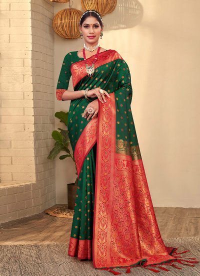 Extraordinary Green Weaving Traditional Saree