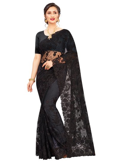 Extraordinary Net Black Resham Trendy Saree