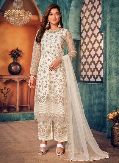 Extraordinary Net Embroidered Layered Salwar Suit
